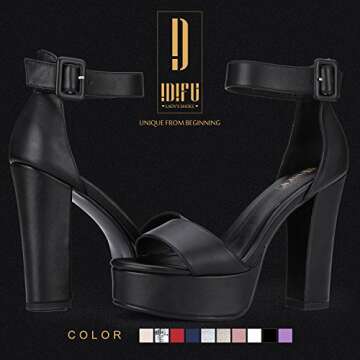IDIFU IN5 Sabrina Black Heels Platform Heels Block Heels Chunky High Heeled Sandals for Women Sexy A...
