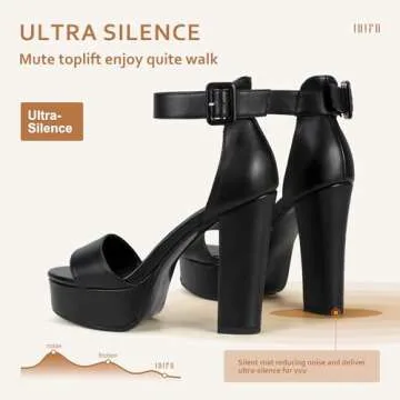 IDIFU IN5 Sabrina Black Heels Platform Heels Block Heels Chunky High Heeled Sandals for Women Sexy Ankle Strap Heels Wedding Party Dress Shoes Open Toe Heels(Black Pu 9)