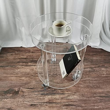 Stylish Modern Clear Acrylic Rolling Side Table with Two-Tier Storage