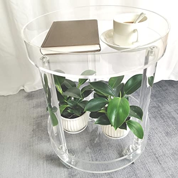 Modern Clear Round Rolling Side Table for Home Decor