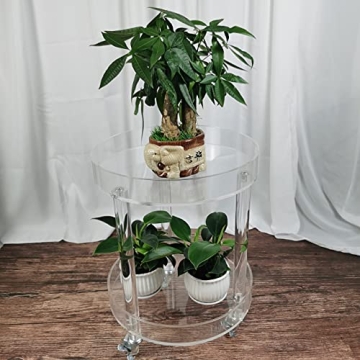 Modern Clear Round Rolling Side Table for Home Decor