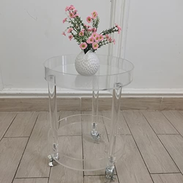 Modern Clear Round Rolling Side Table for Home Decor
