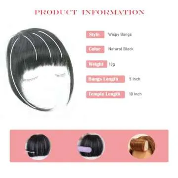Clip in Bangs Fringe Real Human Hair Bang Clip in Hair Extensions Clip on Bangs with Temples
