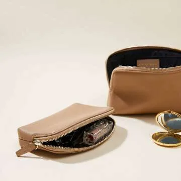 Leatherology Camel Makeup Pouch Set for Women