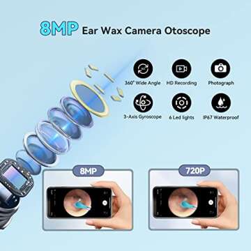 Ear Wax Removal Tool, 8MP HD Ear Cleaner with Camera and 6 LED Lights, Earwax Removal Kit for Kids and Adults, Ear Camera for iPhone, iPad, Android Phones, Q3 (Yellow with Kit)