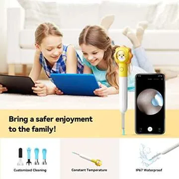 Ear Wax Removal Tool, 8MP HD Ear Cleaner with Camera and 6 LED Lights, Earwax Removal Kit for Kids and Adults, Ear Camera for iPhone, iPad, Android Phones, Q3 (Yellow with Kit)
