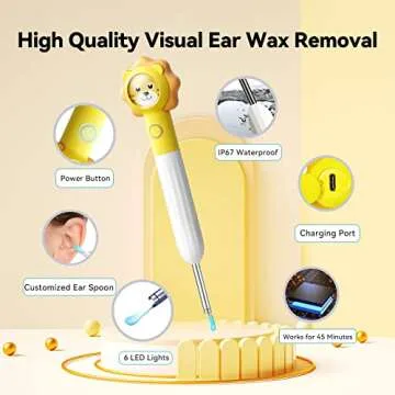 Ear Wax Removal Tool, 8MP HD Ear Cleaner with Camera and 6 LED Lights, Earwax Removal Kit for Kids and Adults, Ear Camera for iPhone, iPad, Android Phones, Q3 (Yellow with Kit)