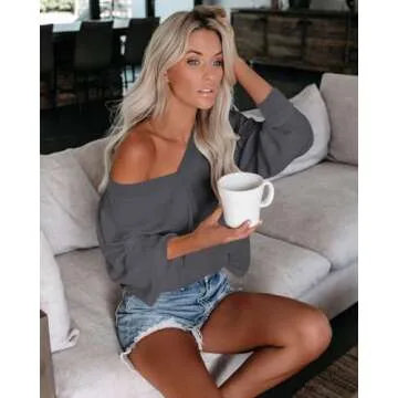 ReachMe Stylish Off The Shoulder Waffle Knit Top for Women