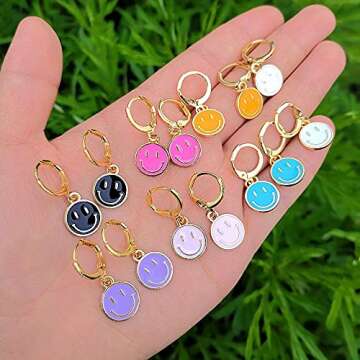 WAINIS 6 Pairs Cute Round Earrings for Women Girl Small Hoop Dangle Funny Earrings Preppy Jewelry