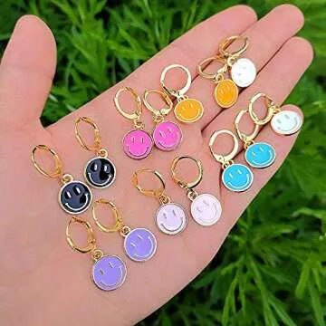 WAINIS 6 Pairs Cute Round Earrings for Women Girl Small Hoop Dangle Funny Earrings Preppy Jewelry