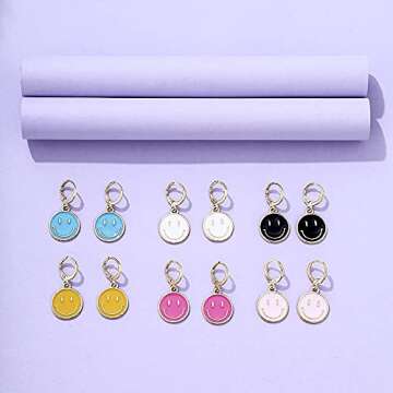 WAINIS 6 Pairs Cute Round Earrings for Women Girl Small Hoop Dangle Funny Earrings Preppy Jewelry