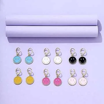 WAINIS 6 Pairs Cute Round Earrings for Women Girl Small Hoop Dangle Funny Earrings Preppy Jewelry