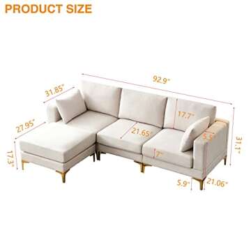 Tomkate 93" Convertible Sectional Sofa Couch, L Shaped with Reversible Ottoman, Modern Linen for Liv...