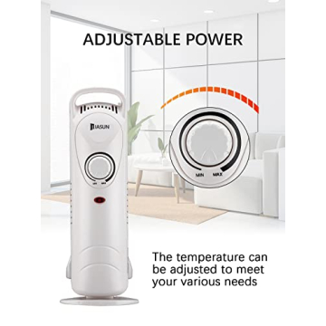 JASUN Oil Filled Radiator Heater with Adjustable Thermostat, Mini Portable Space Heater 700W for Indoor Use, Overheat Safety, Quiet Work, White