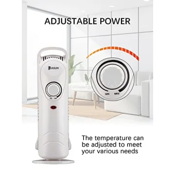 JASUN Oil Filled Radiator Heater with Adjustable Thermostat, Mini Portable Space Heater 700W for Indoor Use, Overheat Safety, Quiet Work, White