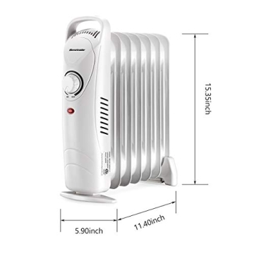 JASUN Oil Filled Radiator Heater with Adjustable Thermostat, Mini Portable Space Heater 700W for Indoor Use, Overheat Safety, Quiet Work, White