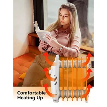 JASUN Oil Filled Radiator Heater with Adjustable Thermostat, Mini Portable Space Heater 700W for Indoor Use, Overheat Safety, Quiet Work, White