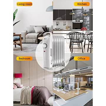 JASUN Oil Filled Radiator Heater with Adjustable Thermostat, Mini Portable Space Heater 700W for Indoor Use, Overheat Safety, Quiet Work, White