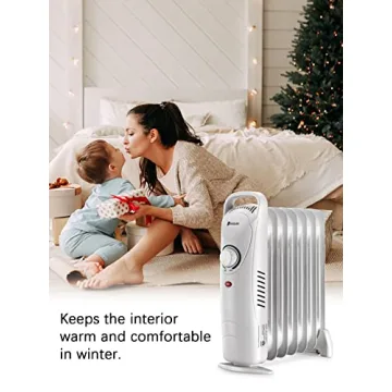 JASUN Oil Filled Radiator Heater with Adjustable Thermostat, Mini Portable Space Heater 700W for Indoor Use, Overheat Safety, Quiet Work, White