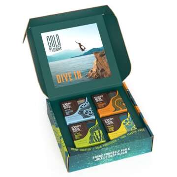 Every Man Jack Cold Plunge Mens Bar Soap Set - Deeply Cleans, Hydrates with Naturally Derived Ingredients - Iconic Cold Water Scents - Pacific Dive, Glacier Bay, Tahoe Blue, Yosemite Falls, 4 Bar Set