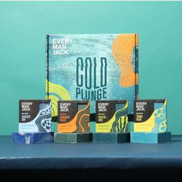 Every Man Jack Cold Plunge Mens Bar Soap Set - Deeply Cleans, Hydrates with Naturally Derived Ingredients - Iconic Cold Water Scents - Pacific Dive, Glacier Bay, Tahoe Blue, Yosemite Falls, 4 Bar Set