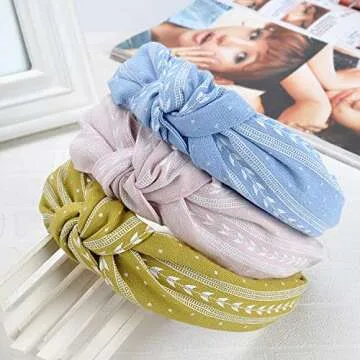 Ivyu Hairband, 6 Pcs Headbands for Women - Light Color, Fashion Cotton-flax Fabric, Knotted Wide Band, Accessories Cute Boho Beauty, For Workout GYM Yoga Running