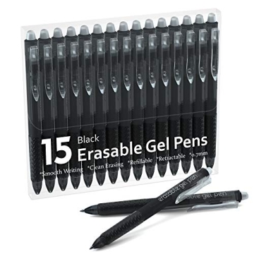 Lineon 15 Pack Erasable Gel Pens, Black Ink, Smooth Writing & Easy Correction