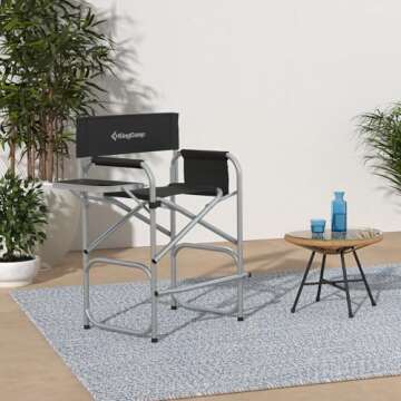 KingCamp Tall Director Chair Makeup Folding Artist Chair Bar Height with Side Table, Cup Holder, Side Storage Bag, Footrest, Supports 300 lbs, 22 x 23 x 40 inches