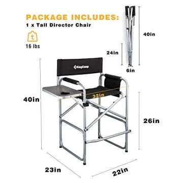 KingCamp Tall Director Chair Makeup Folding Artist Chair Bar Height with Side Table, Cup Holder, Side Storage Bag, Footrest, Supports 300 lbs, 22 x 23 x 40 inches
