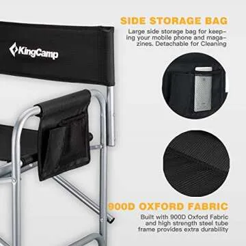 KingCamp Tall Director Chair Makeup Folding Artist Chair Bar Height with Side Table, Cup Holder, Side Storage Bag, Footrest, Supports 300 lbs, 22 x 23 x 40 inches