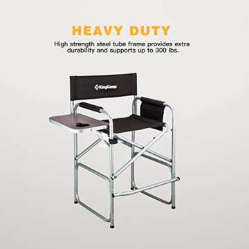 KingCamp Tall Director Chair Makeup Folding Artist Chair Bar Height with Side Table, Cup Holder, Side Storage Bag, Footrest, Supports 300 lbs, 22 x 23 x 40 inches