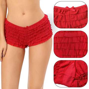 SHARICCA Womens Sexy Mesh Ruffle Panties Booty Boy Shorts Underwear (Red, S/M)