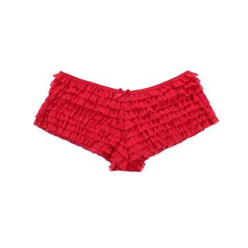 SHARICCA Womens Sexy Mesh Ruffle Panties Booty Boy Shorts Underwear (Red, S/M)