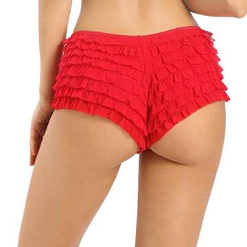 SHARICCA Womens Sexy Mesh Ruffle Panties Booty Boy Shorts Underwear (Red, S/M)