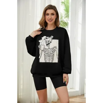 Meladyan Halloween Skull Fleece Oversized Sweatshirt