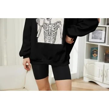 Meladyan Halloween Skull Fleece Oversized Sweatshirt