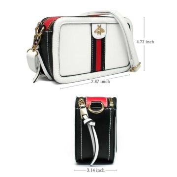 Beatfull Designer Bee Crossbody Purse for Women PU Leather Shoulder Handbag with Black-Red StripsCamera Clucth (white)