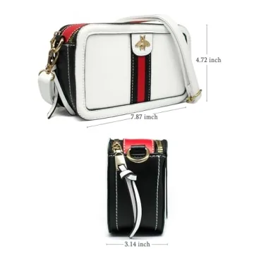 Beatfull Designer Bee Crossbody Purse for Women PU Leather Shoulder Handbag with Black-Red StripsCamera Clucth (white)