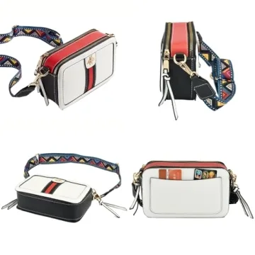 Beatfull Designer Bee Crossbody Purse for Women PU Leather Shoulder Handbag with Black-Red StripsCamera Clucth (white)