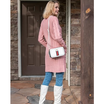 Beatfull Designer Bee Crossbody Purse for Women PU Leather Shoulder Handbag with Black-Red StripsCamera Clucth (white)