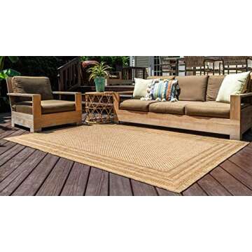 Unique Loom Outdoor Border Collection Area Rug - Durable Multi Border (6'1" x 9')