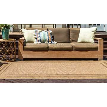 Unique Loom Outdoor Border Rug - Durable Area Rug - Tan/Light Brown