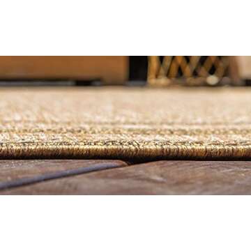 Unique Loom Outdoor Border Rug - Durable Area Rug - Tan/Light Brown