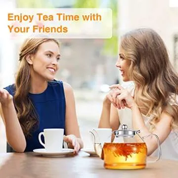 Glass Teapot, 40oz/1200ml Glass Teapot with Removable Infuser, Clear Tea Pot for Blooming Tea, Loose Tea, Flowering Tea, Stovetop Safe Borosilicate Glass Teapot with Scale Line, and Tea Brewer Guide