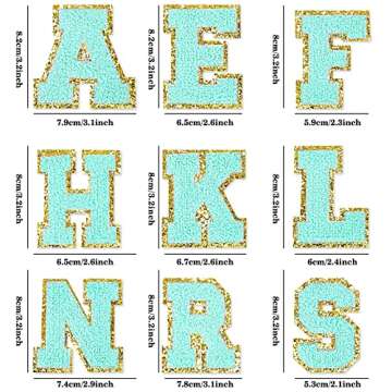 26 Pieces Blue Chenille Letter Patches Iron on Letters A-Z Patches Decorative Repair Embroidered Patches Suitable for Clothing Repairing Hats Shirts Jeans Bags (Blue)