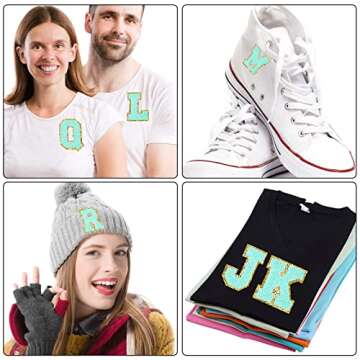 26 Pieces Blue Chenille Letter Patches Iron on Letters A-Z Patches Decorative Repair Embroidered Patches Suitable for Clothing Repairing Hats Shirts Jeans Bags (Blue)