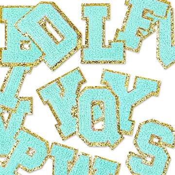26 Pieces Blue Chenille Letter Patches Iron on Letters A-Z Patches Decorative Repair Embroidered Patches Suitable for Clothing Repairing Hats Shirts Jeans Bags (Blue)