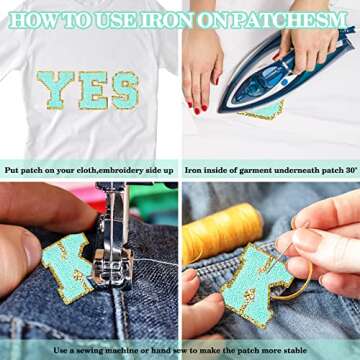 26 Pieces Blue Chenille Letter Patches Iron on Letters A-Z Patches Decorative Repair Embroidered Patches Suitable for Clothing Repairing Hats Shirts Jeans Bags (Blue)