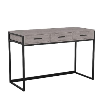 Martha Stewart Ollie Home Office Desk with 3 Drawers in Gray Wood Grain and Bronze