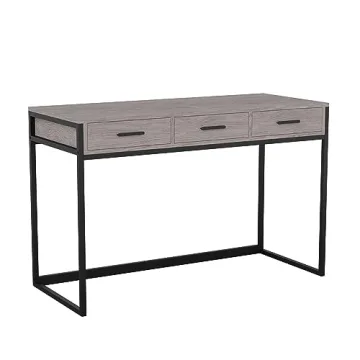 Martha Stewart Ollie Home Office Desk with 3 Drawers in Gray Wood Grain and Bronze